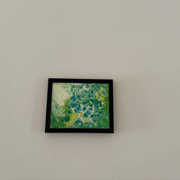 Original Abstract Acrylic Pour Painting | Green & Blue Art | Framed 8x10 Panel - Picture 5 of 8